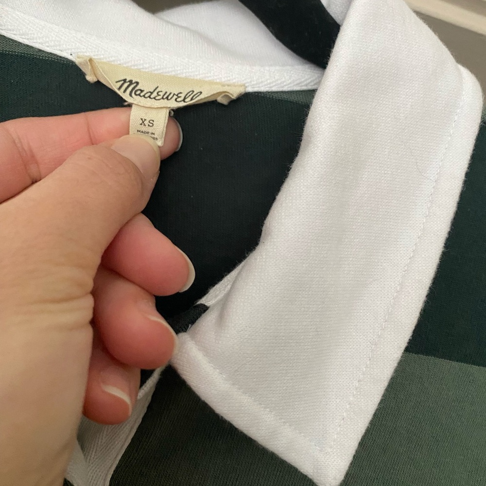 Madewell XS Green and White Striped Polo Rugby Shirt - Picture 3 of 4